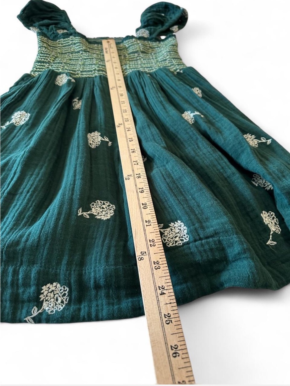 Free People Green Embroidered Smocked Babydoll Mini Dress Cotton Small - Picture 8 of 8